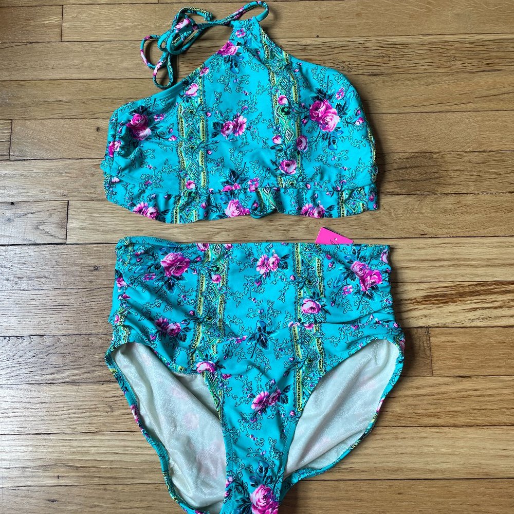 Betsey Johnson Emerald In Bloom Swim Suit L